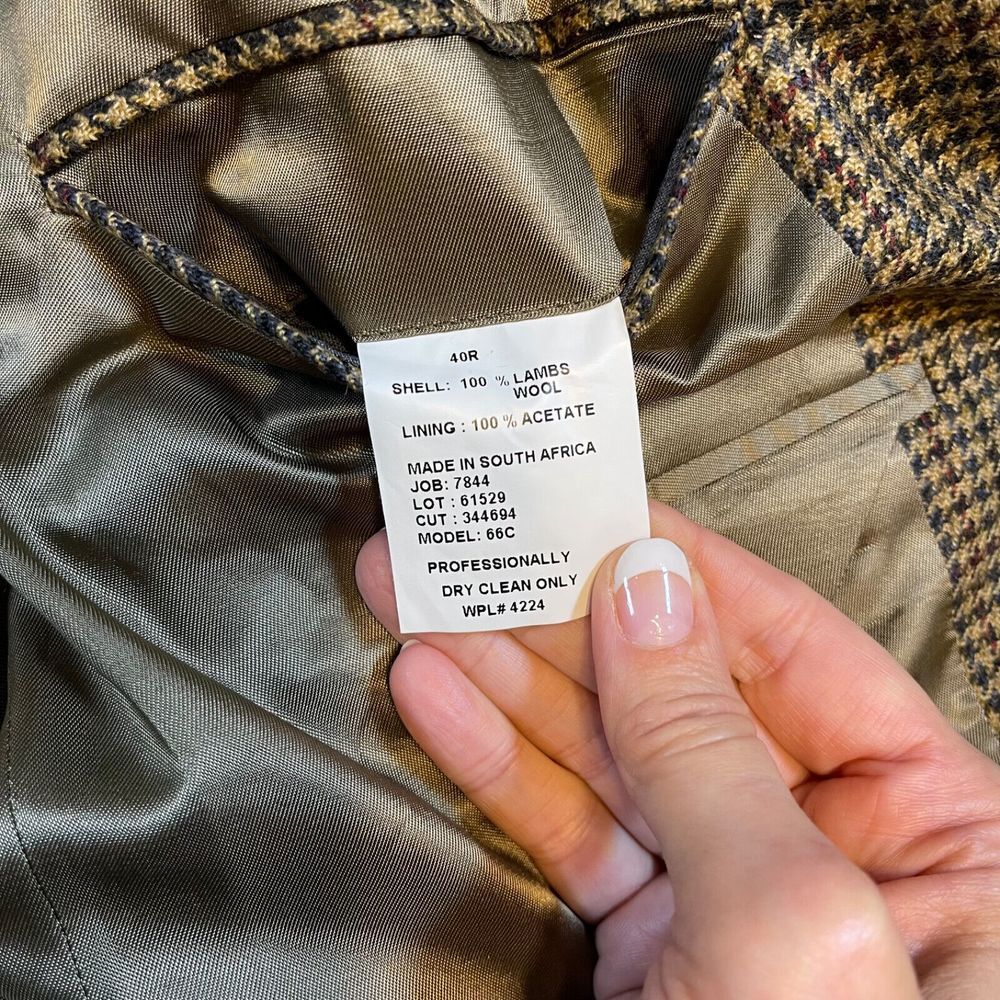 Evan-Picone Lambs Wool Sport Coat Mens 40-R Muted Beige/Blue/Blk Plaid Blazer - Picture 4 of 7